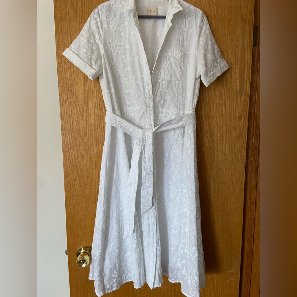 Sezane Adele Dress 6 White Embroidered - Picture 2 of 5